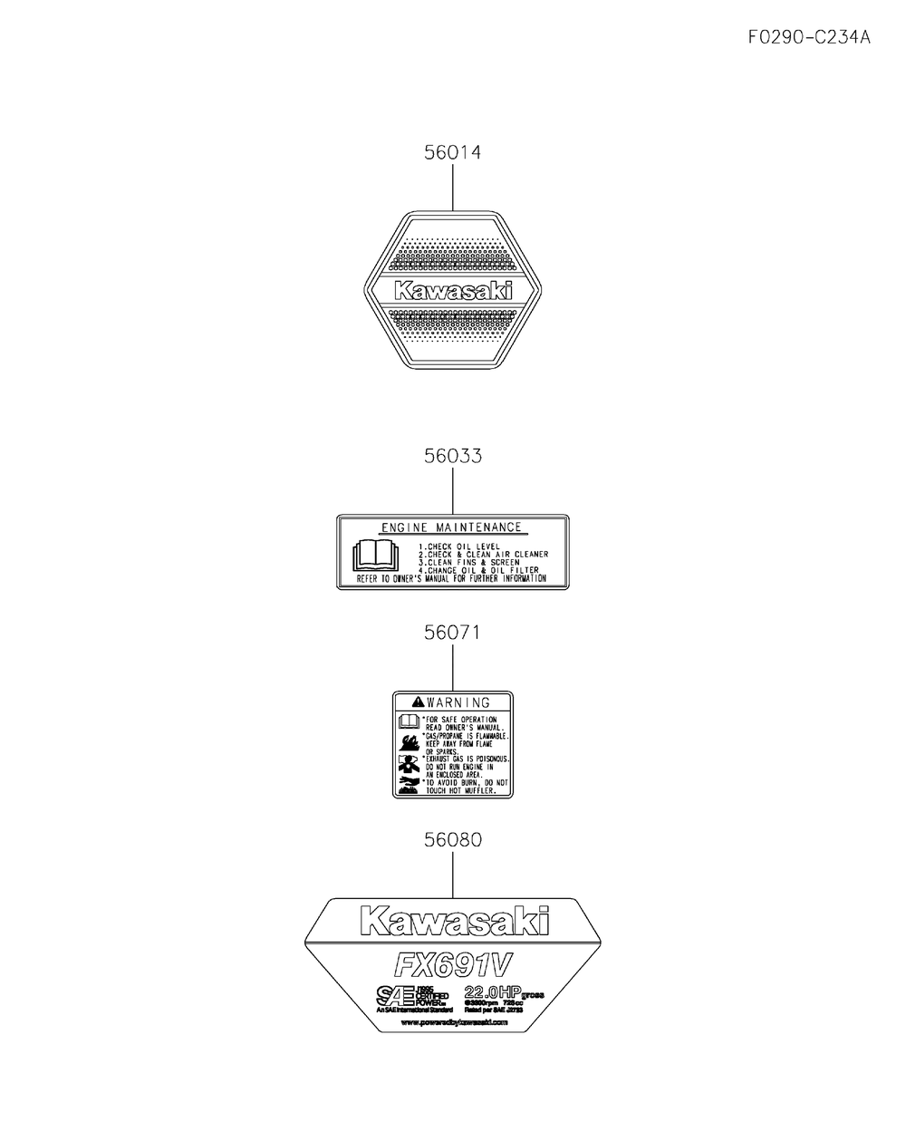 Label Diagram and Parts List for FX691V-CS32  Cub Cadet Engine